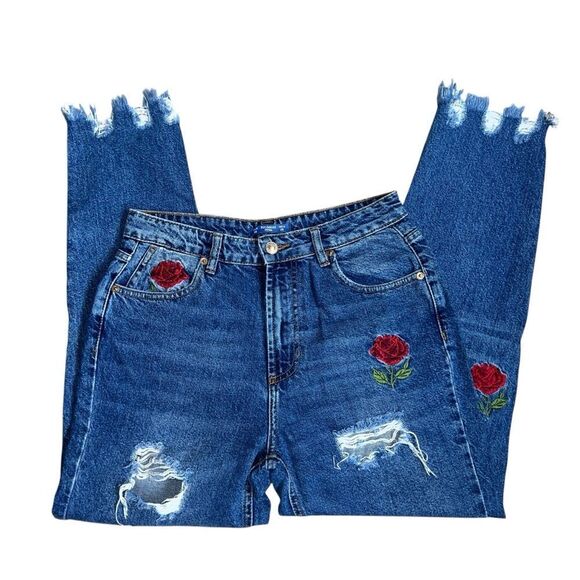 Pull&Bear Distressed Rose Embroidered Jeans Size 26 - Picture 6 of 9